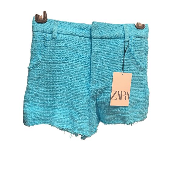 (New) Zara Girls Tweed Blue Shorts Size 10 - Picture 1 of 8